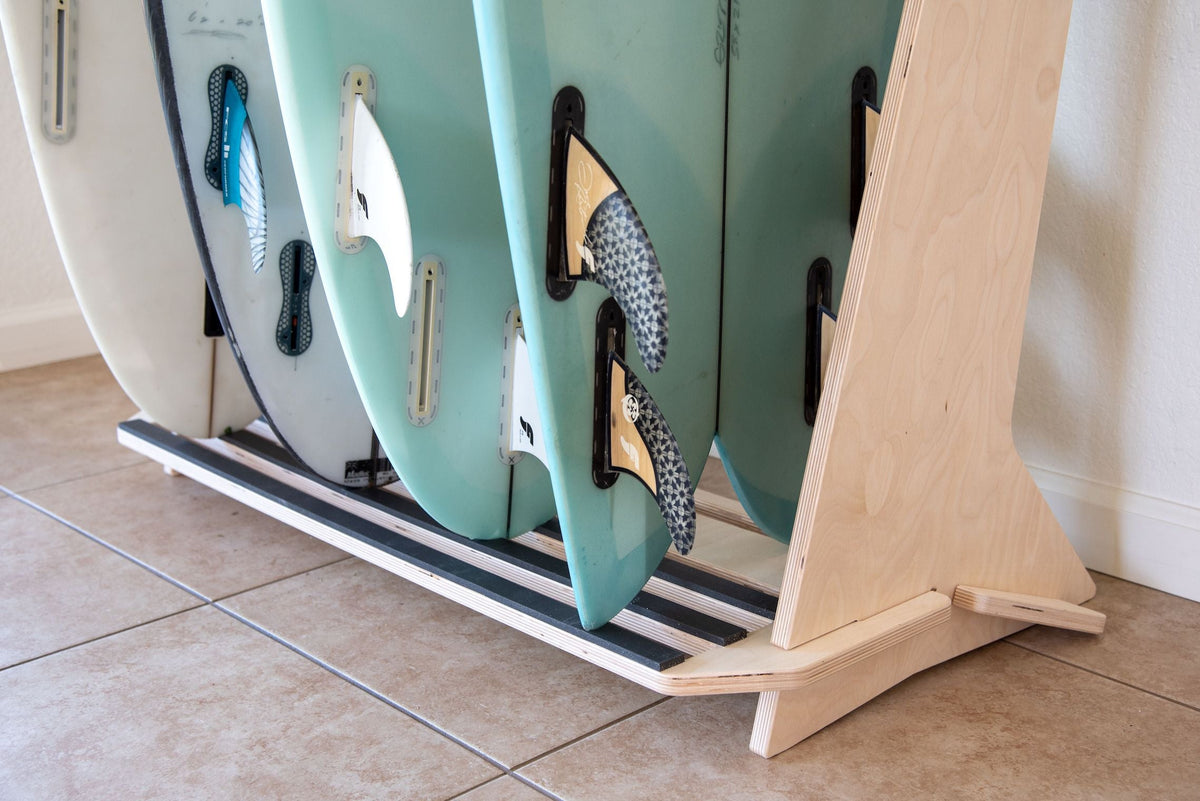 Freestanding Surfboard Rack – Baltic Birch Floor Display with Protective Padding