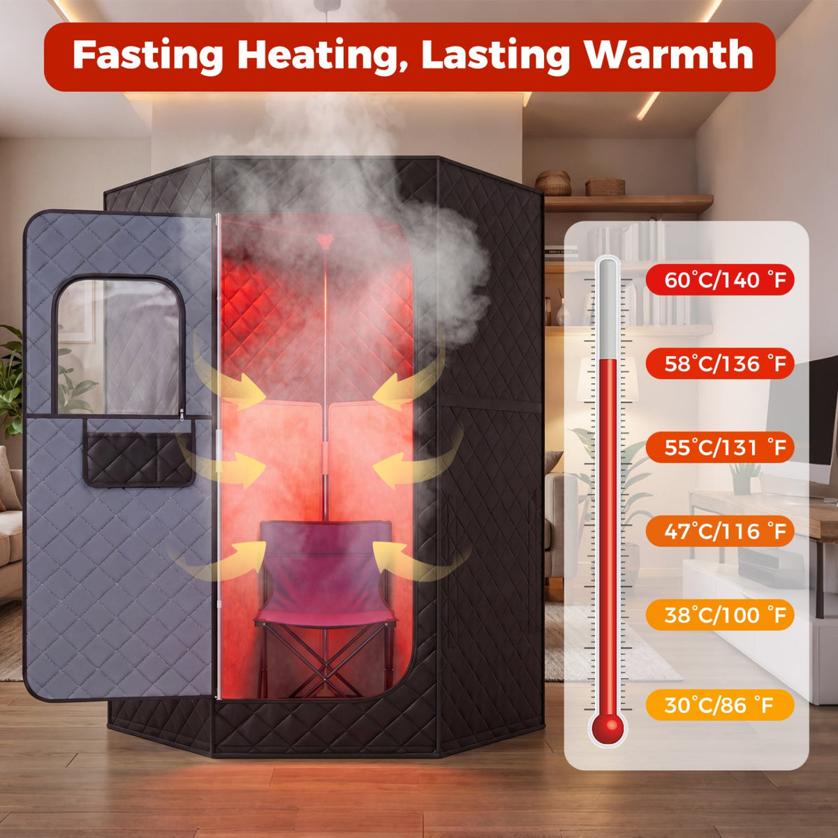 Portable Far-Infrared Sauna Tent – Carbon Heaters, Heated Foot Pad & Adjustable Controls