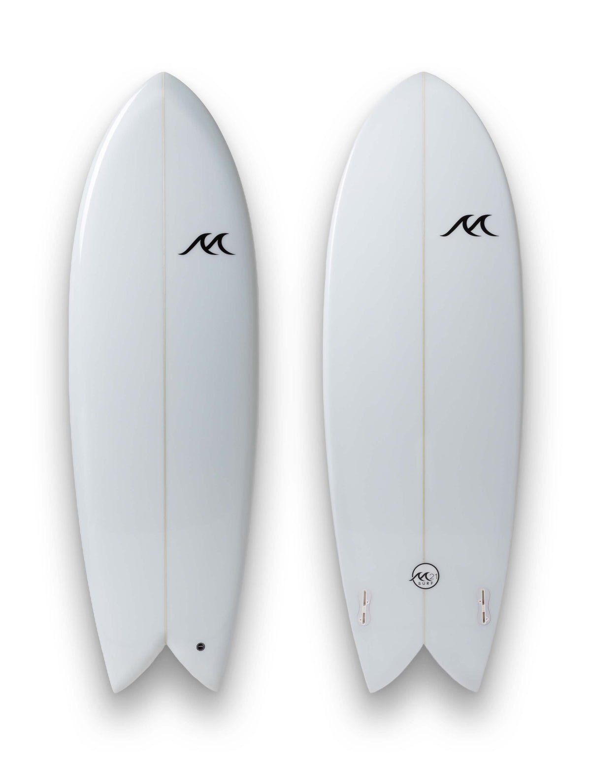 Retro Fish Surfboard – White Twin-Fin Design for Fast, Loose & Skatey Surfing