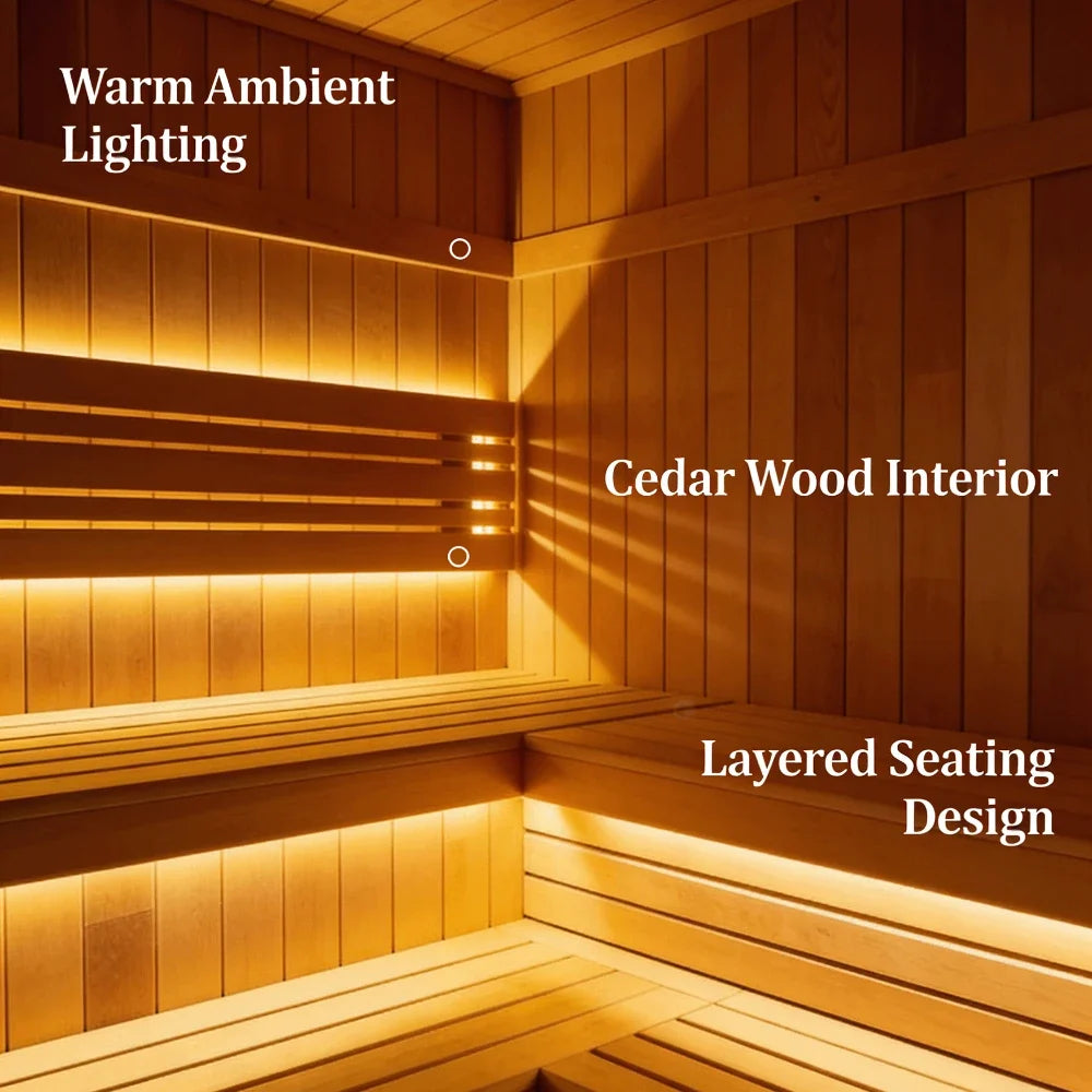 Panoramic Round Outdoor Sauna – Curved Glass Front, Custom Sizing & Complete Heating Package