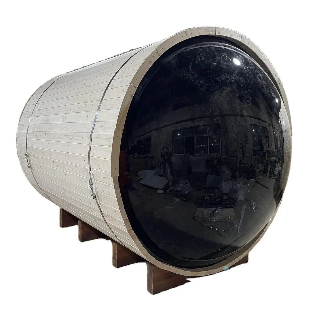 Red Cedar Barrel Outdoor Sauna – 2–4 Person Outdoor Sauna with Tempered Glass