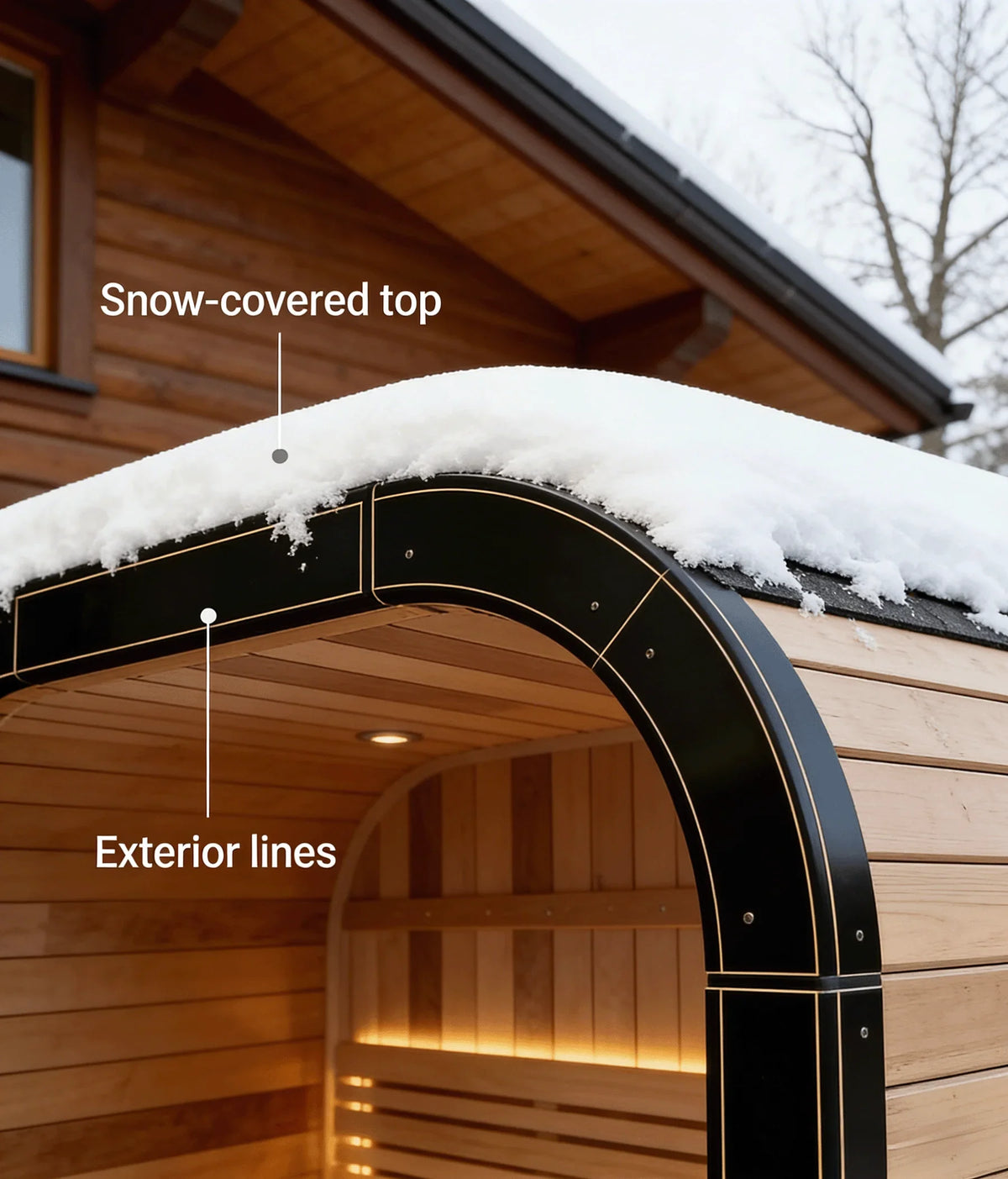 Panoramic Round Outdoor Sauna – Curved Glass Front, Custom Sizing & Complete Heating Package