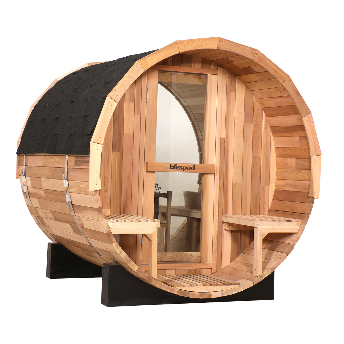 Blisspod Prague Series Outdoor Barrel Sauna – Canadian Red Cedar with Panoramic Glass & 6000W Heater
