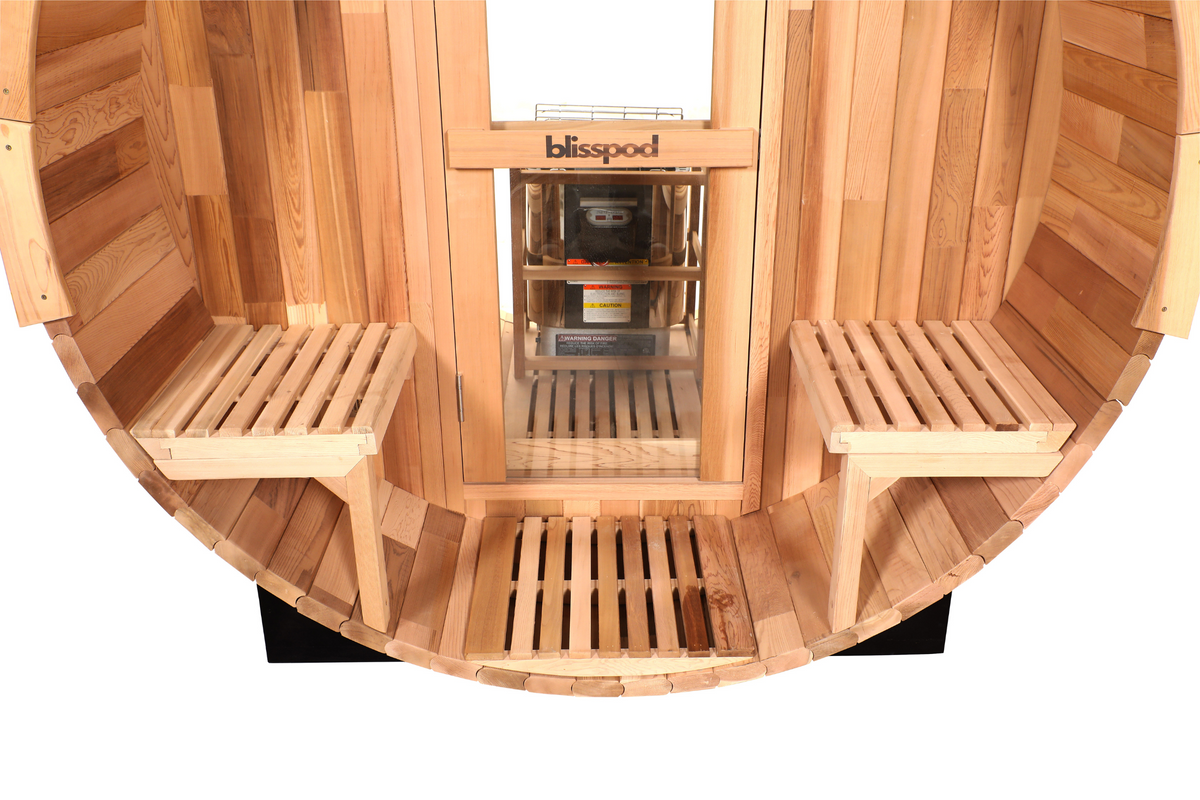 Blisspod Prague Series Outdoor Barrel Sauna – Canadian Red Cedar with Panoramic Glass & 6000W Heater