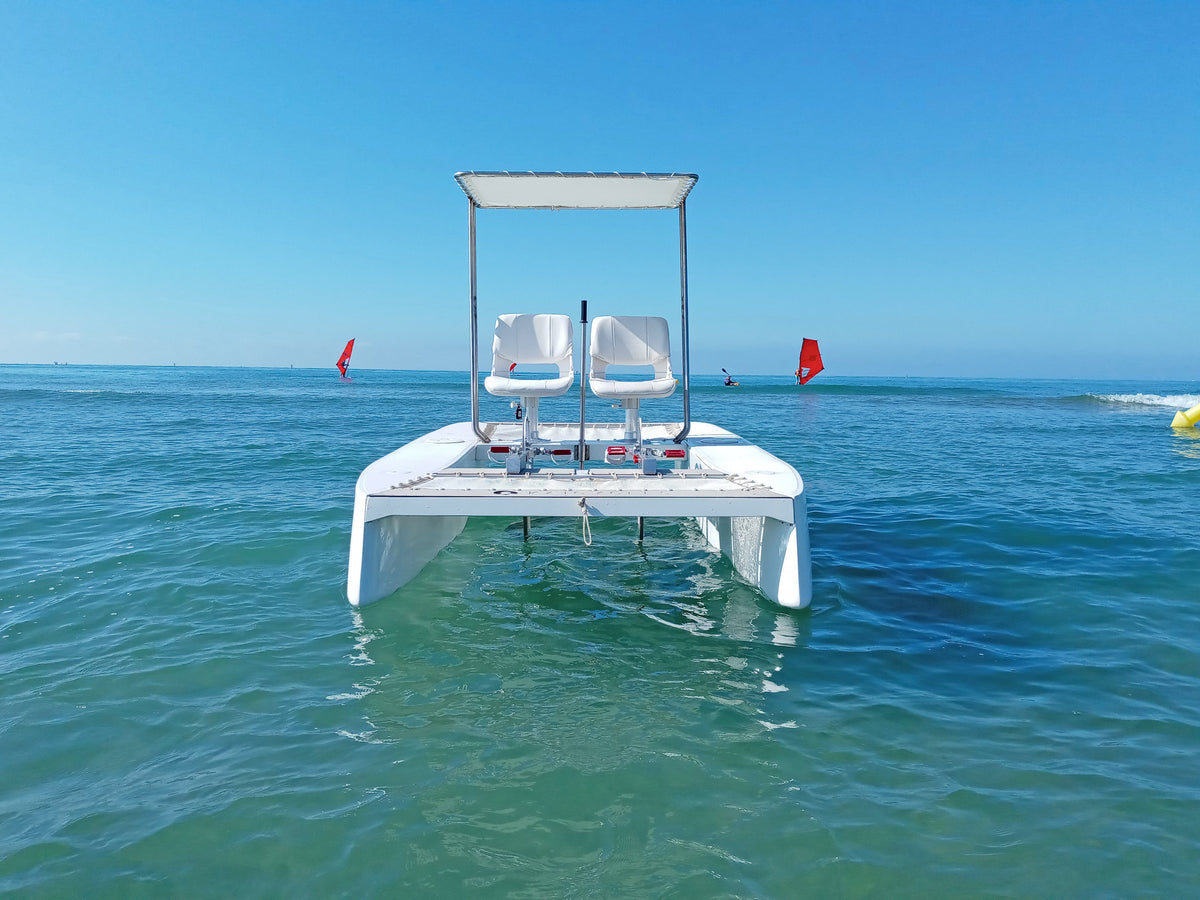 ZEN Pedal Boat – 4-Person Fiberglass Multihull with Optional Electric Motor
