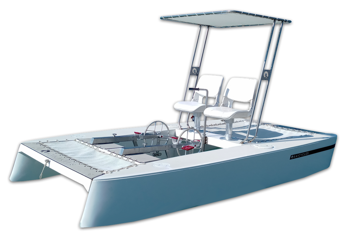 ZEN Pedal Boat – 4-Person Fiberglass Multihull with Optional Electric Motor