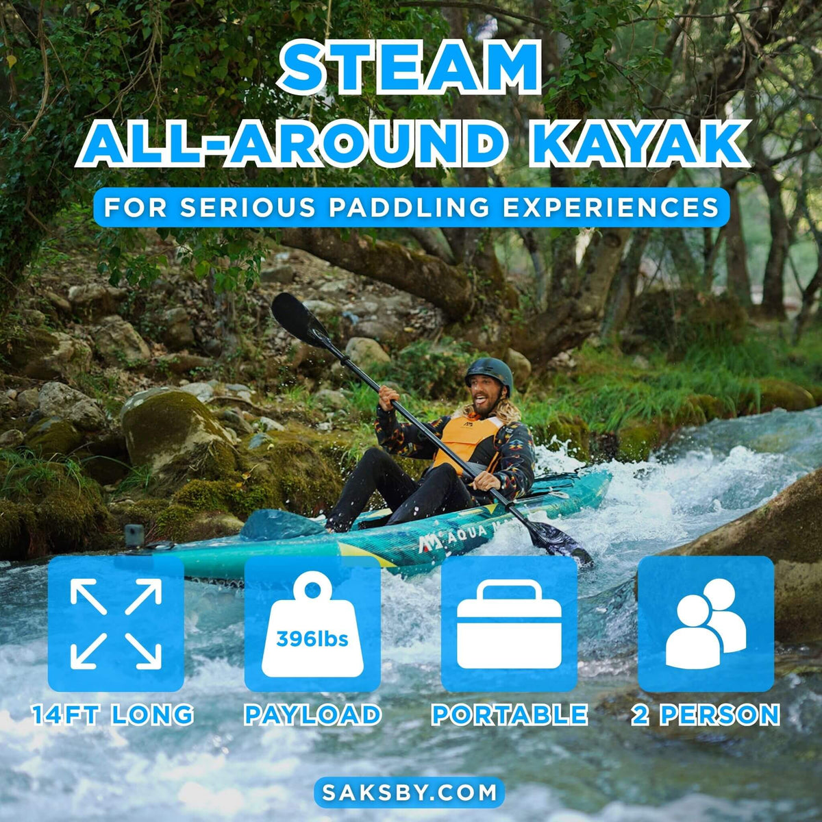 Aqua Marina STEAM-412 14-Foot Tandem Inflatable Kayak - Aloha Swim Wellness