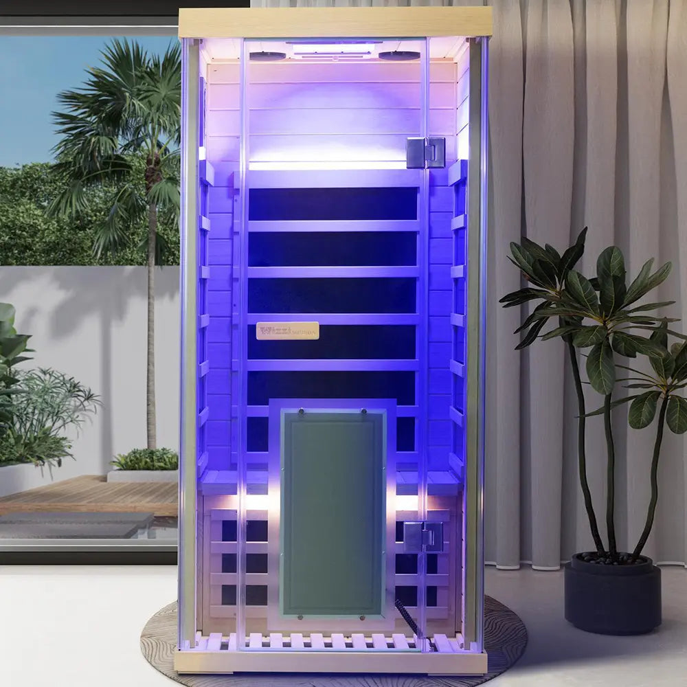 Single-Person Infrared Sauna – Compact Hemlock Wood Sauna for Home Wellness