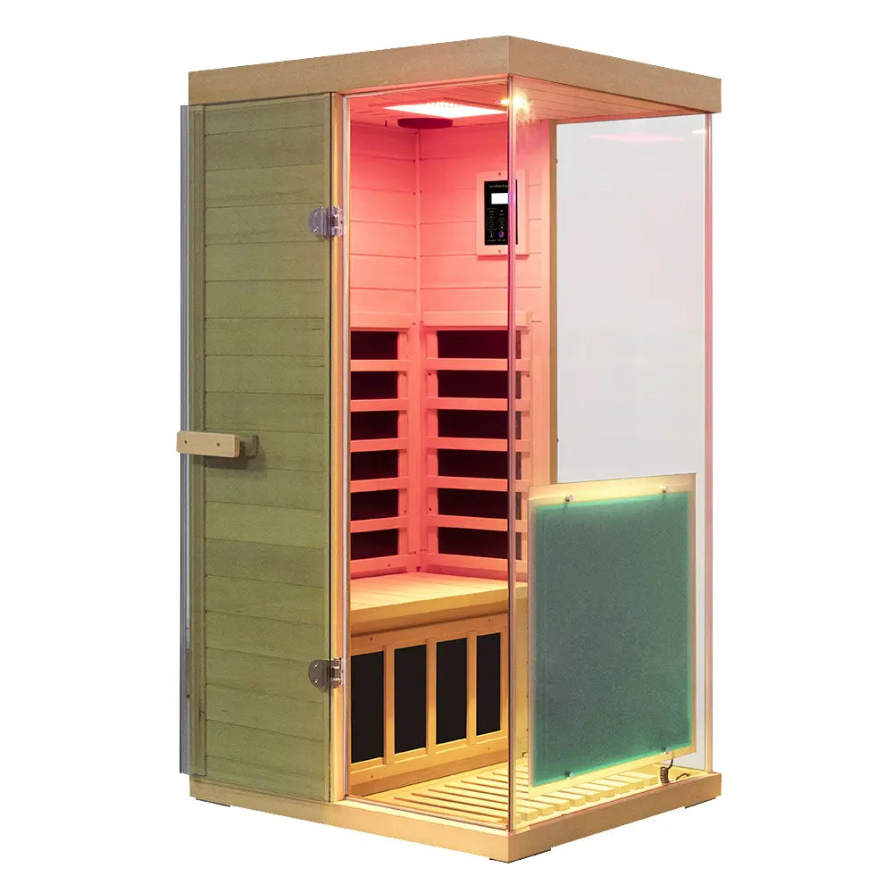 Wizzisaunas 909MX Panoramic Infrared Sauna – Smart App Control & 270° Glass Design