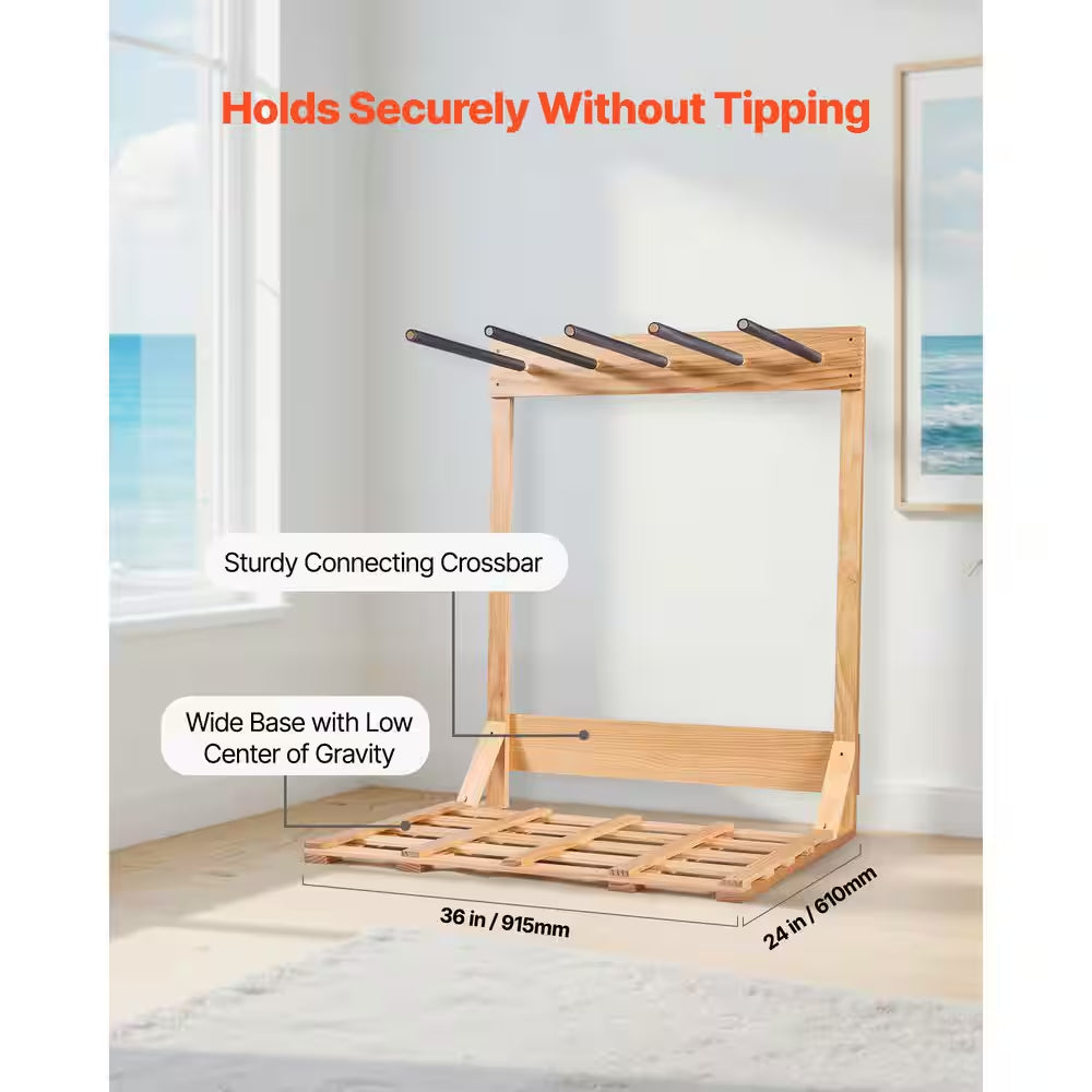 Vertical Surfboard Stand, 4 Tiers Wooden Surfboard Rack for Storage and Display, Freestanding Board Stand Organizer