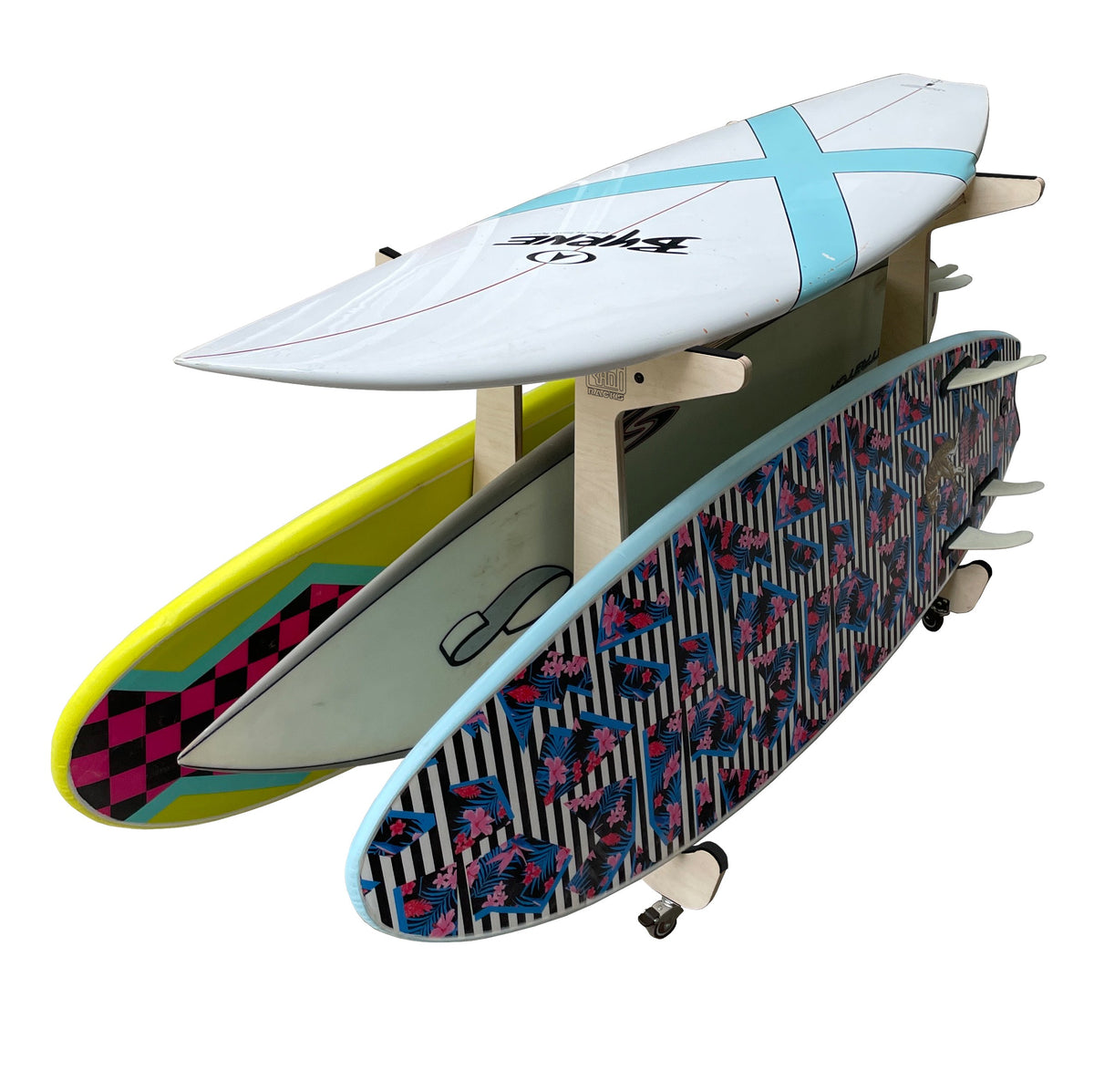 Drop In Surfboard Storage Work Bench – 4-Board Rack with Optional Caster Wheels - Aloha Swim Wellness