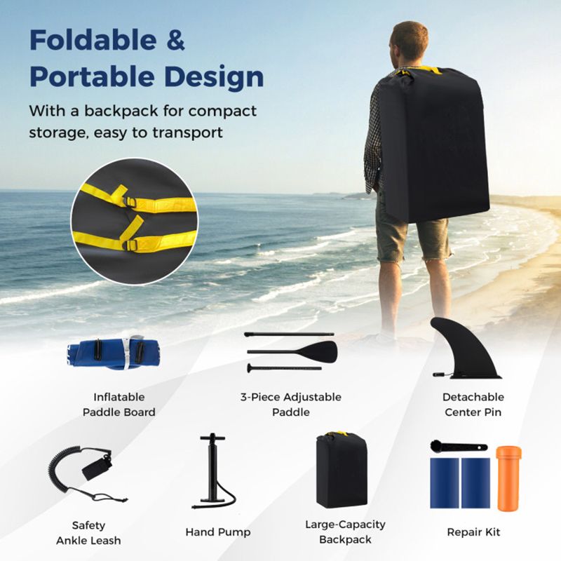 10-Foot Inflatable SUP Paddle Board – 300 lb Capacity with Adjustable Paddle & Accessories