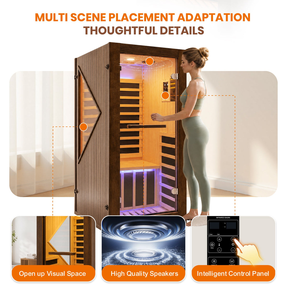 Chilean Pine Home Sauna – Six Heating Plates with Ambient LED Lighting