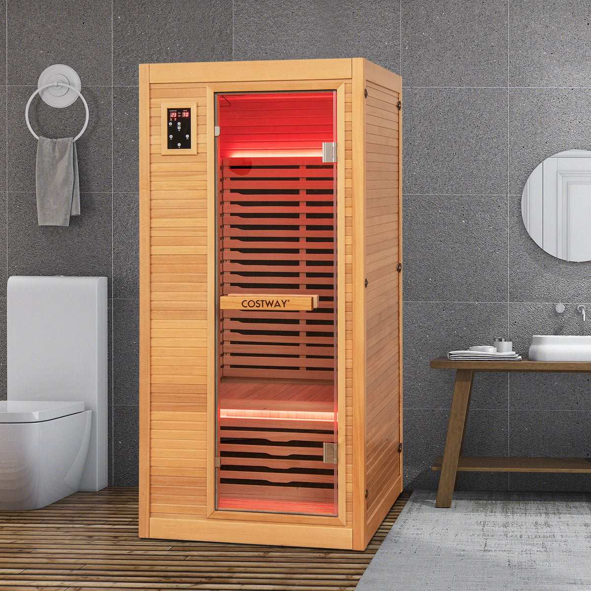 Canadian Hemlock Infrared Sauna – 9 Carbon Heaters, Bluetooth Audio & Color LED Lighting