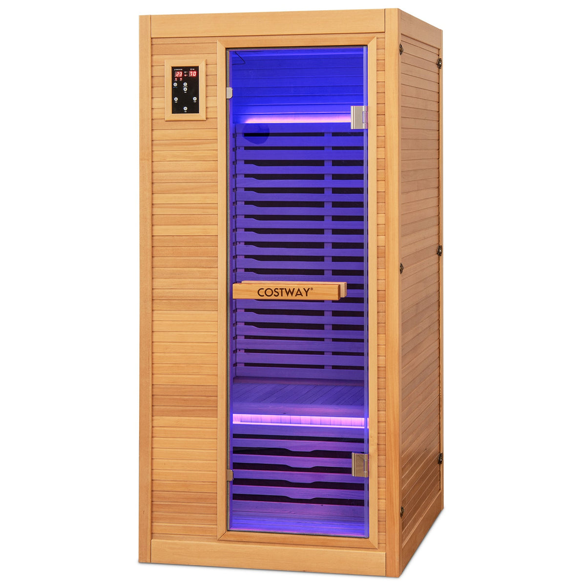 Far Infrared Wooden Sauna – 9 Carbon Heaters, Bluetooth Audio & 7-Color Lighting