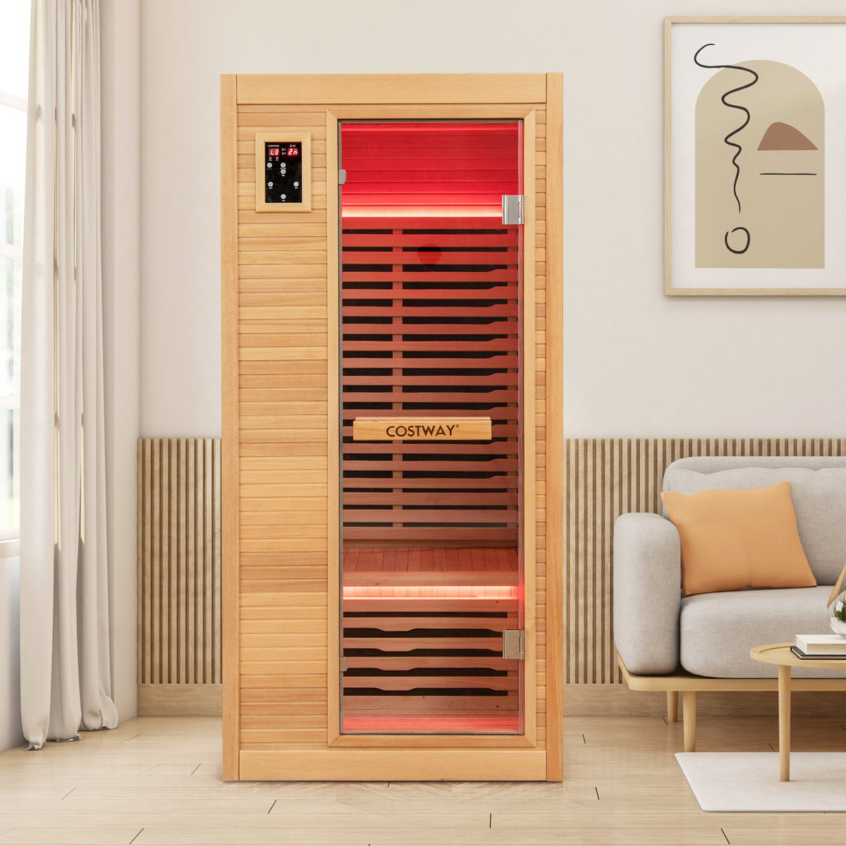 Far Infrared Wooden Sauna – 9 Carbon Heaters, Bluetooth Audio & 7-Color Lighting
