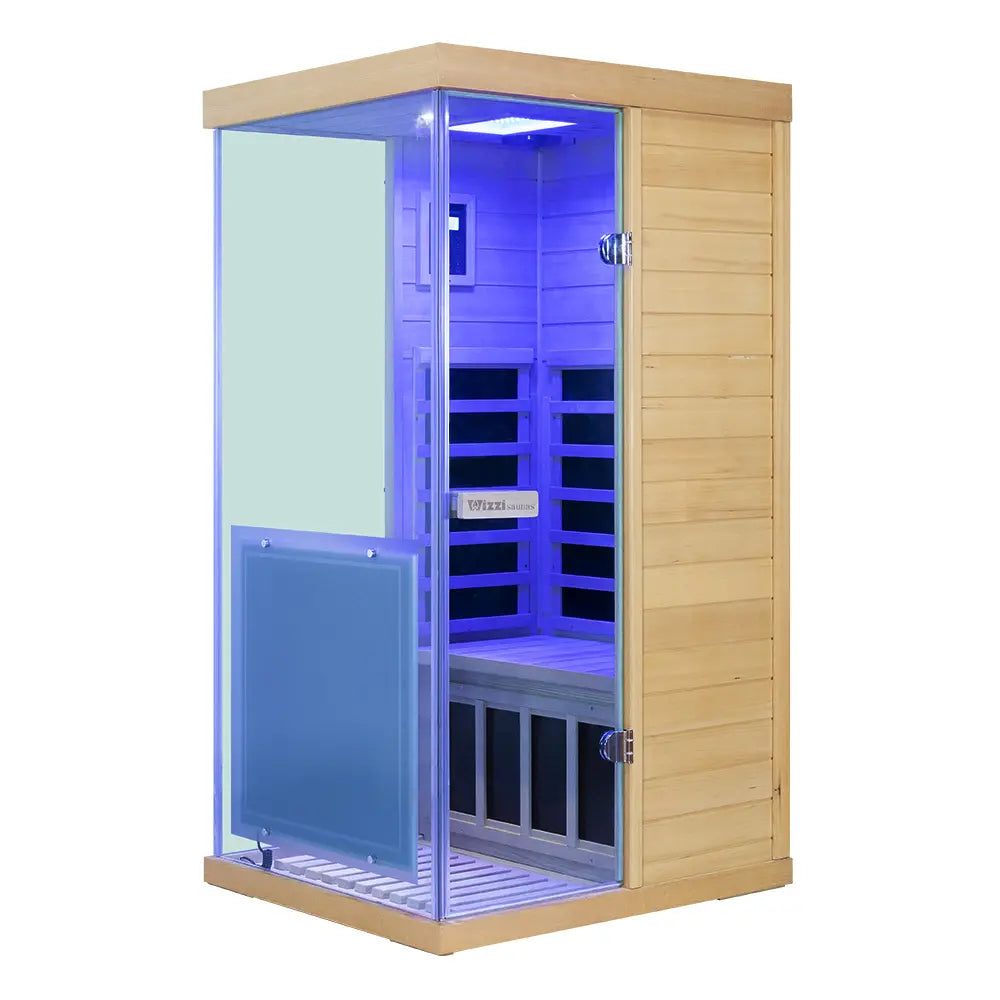 Wizzisaunas 909MX Panoramic Infrared Sauna – Smart App Control & 270° Glass Design