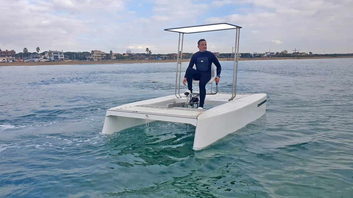 ZEN Pedal Boat – 4-Person Fiberglass Multihull with Optional Electric Motor