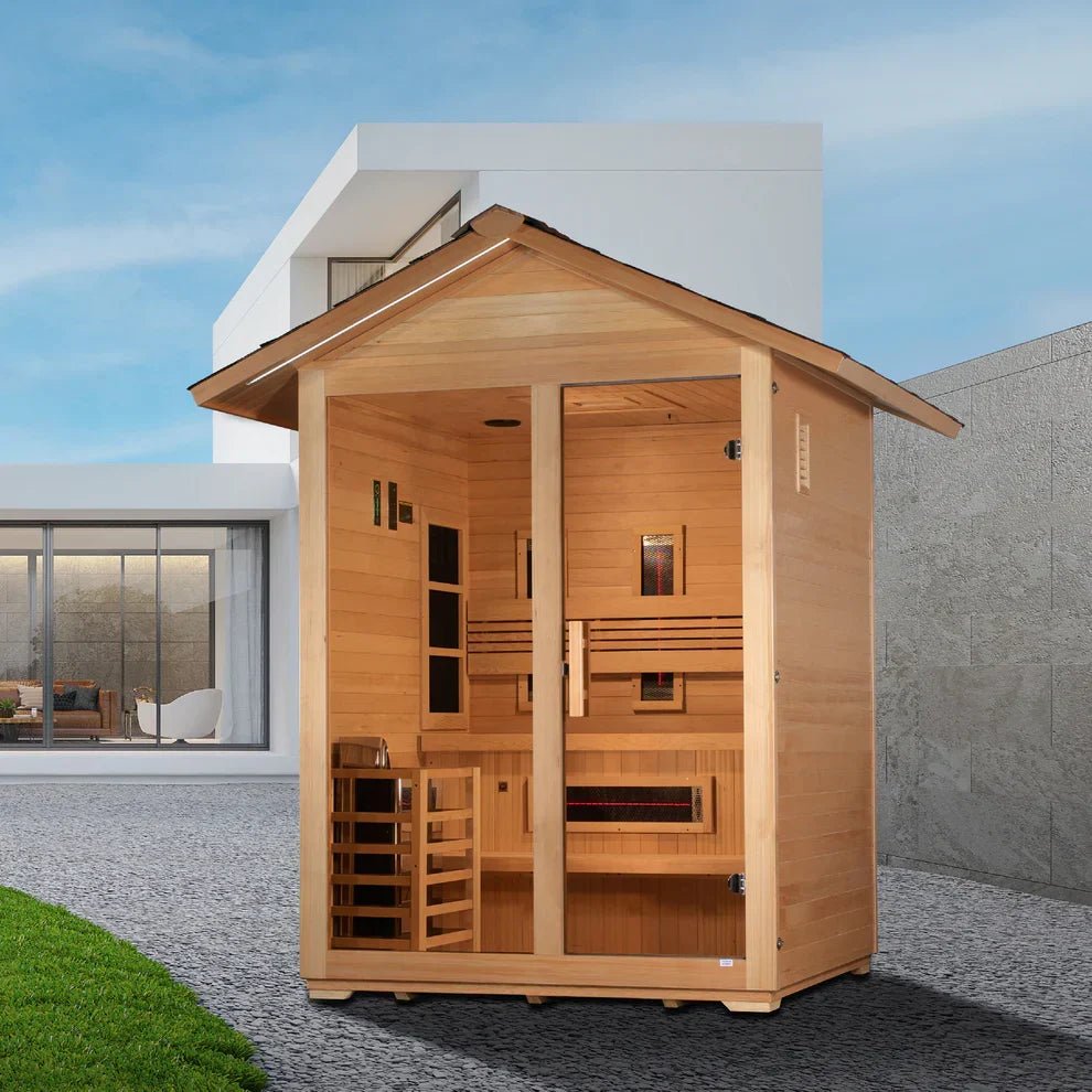 Golden Designs Carinthia GDI-8123-01 Outdoor Hybrid Sauna – 3-Person Infrared & Traditional - Aloha Swim Wellness