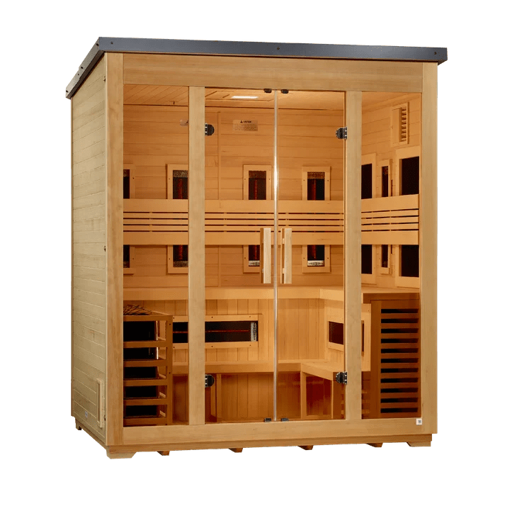 Golden Designs Gargellen GDI-8025-01 Hybrid Outdoor Sauna – 5-Person Infrared & Traditional - Aloha Swim Wellness