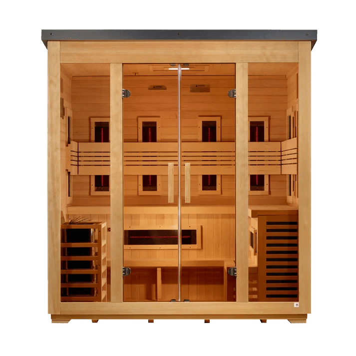 Golden Designs Gargellen GDI-8025-01 Hybrid Outdoor Sauna – 5-Person Infrared & Traditional - Aloha Swim Wellness