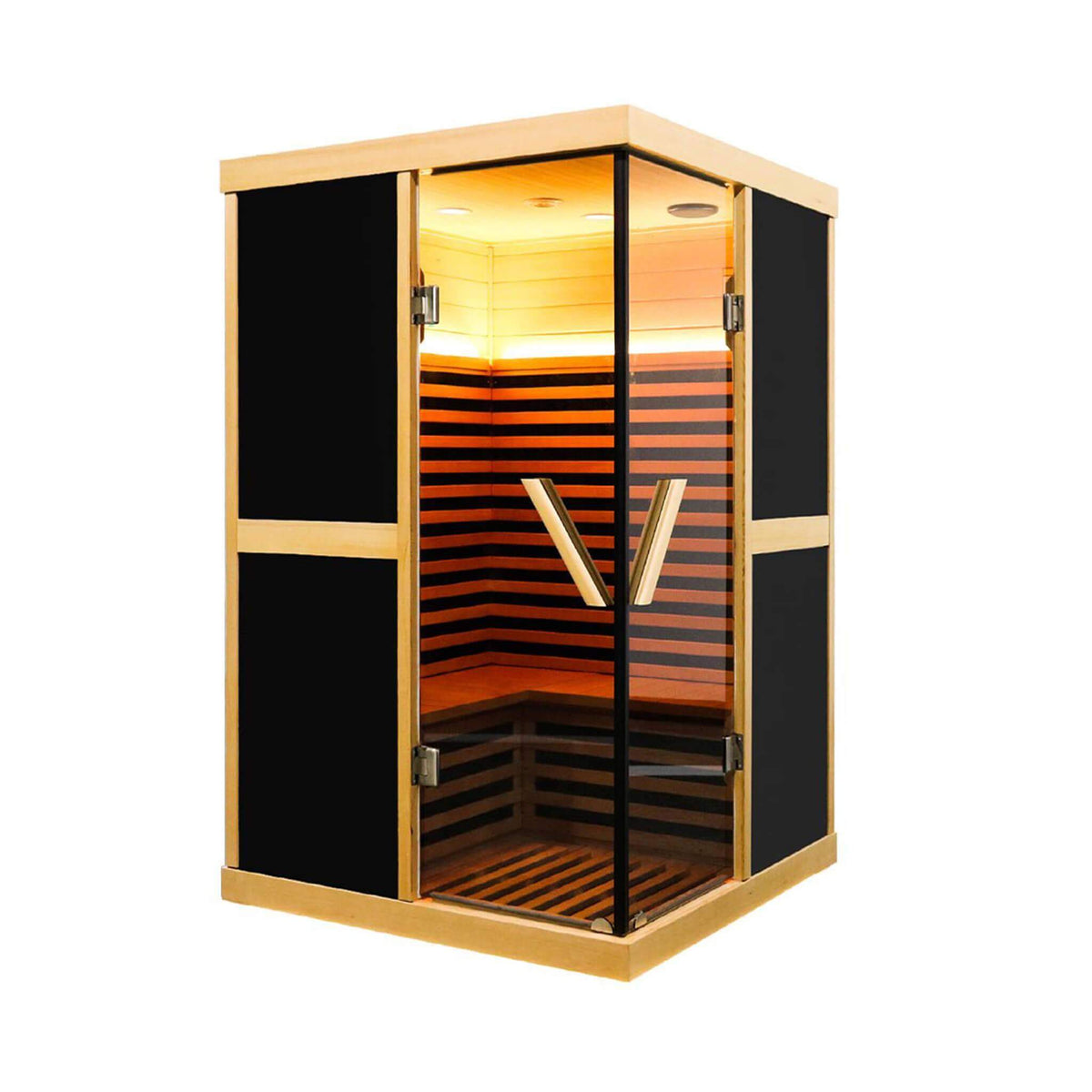 Helix Premium Large 2-Person V-Shaped FAR Infrared Sauna Room With Double Glass Doors (SAK96413) - Aloha Swim Wellness