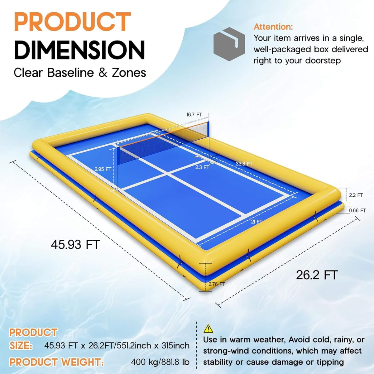 26' × 46' Inflatable Floating Pickleball & Volleyball Court – Commercial-Grade Design