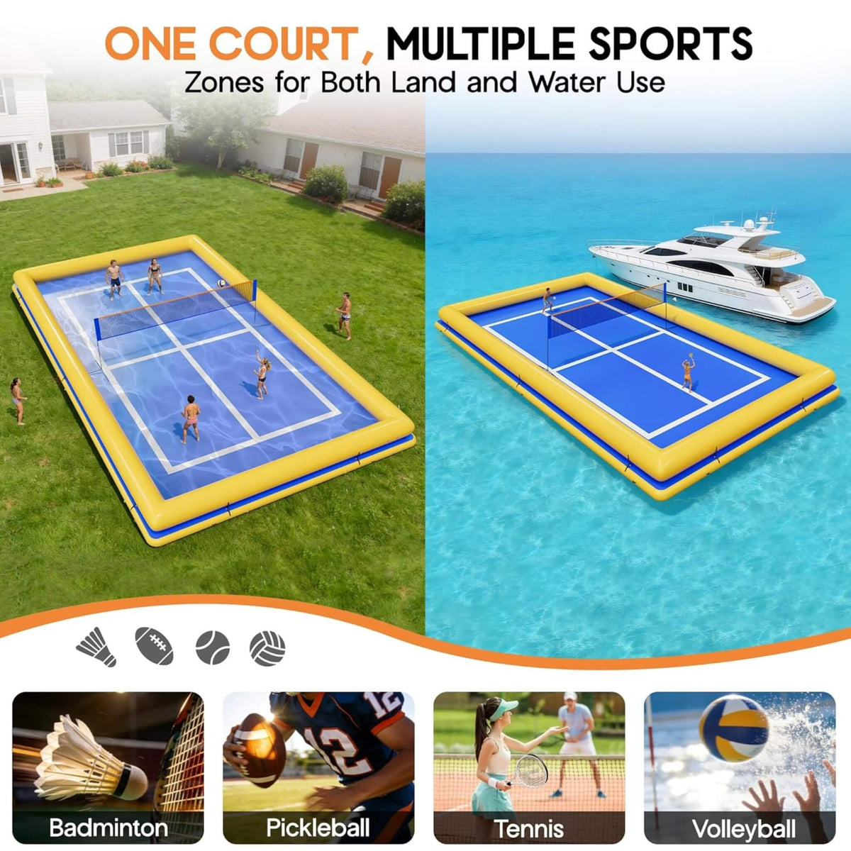 26' × 46' Inflatable Floating Pickleball & Volleyball Court – Commercial-Grade Design