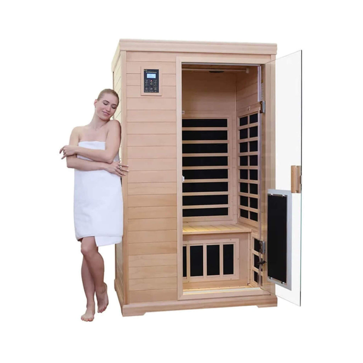 Premium Hemlock Wood 2-Person Infrared Sauna – Foot Heating, Bluetooth Audio & LED Lighting