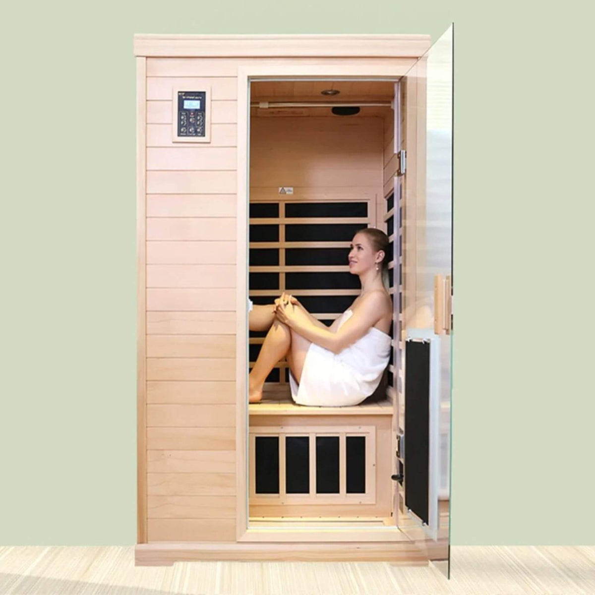 Premium Hemlock Wood 2-Person Infrared Sauna – Foot Heating, Bluetooth Audio & LED Lighting