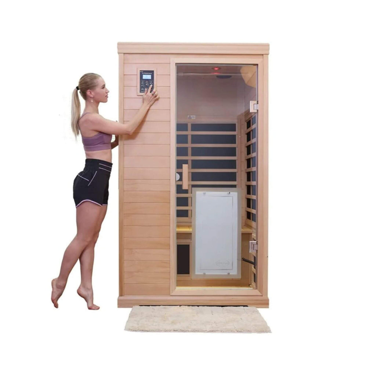 Premium Hemlock Wood 2-Person Infrared Sauna – Foot Heating, Bluetooth Audio & LED Lighting