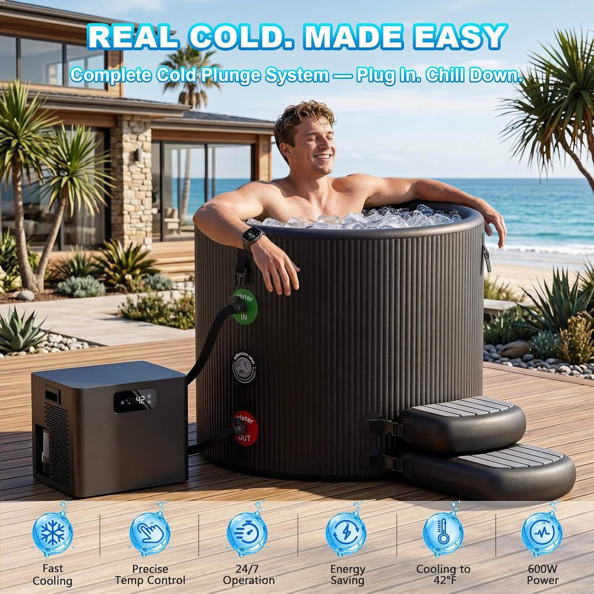 Premium XL 120-Gallon Cold Plunge Tub with Chiller, Filter & Pump