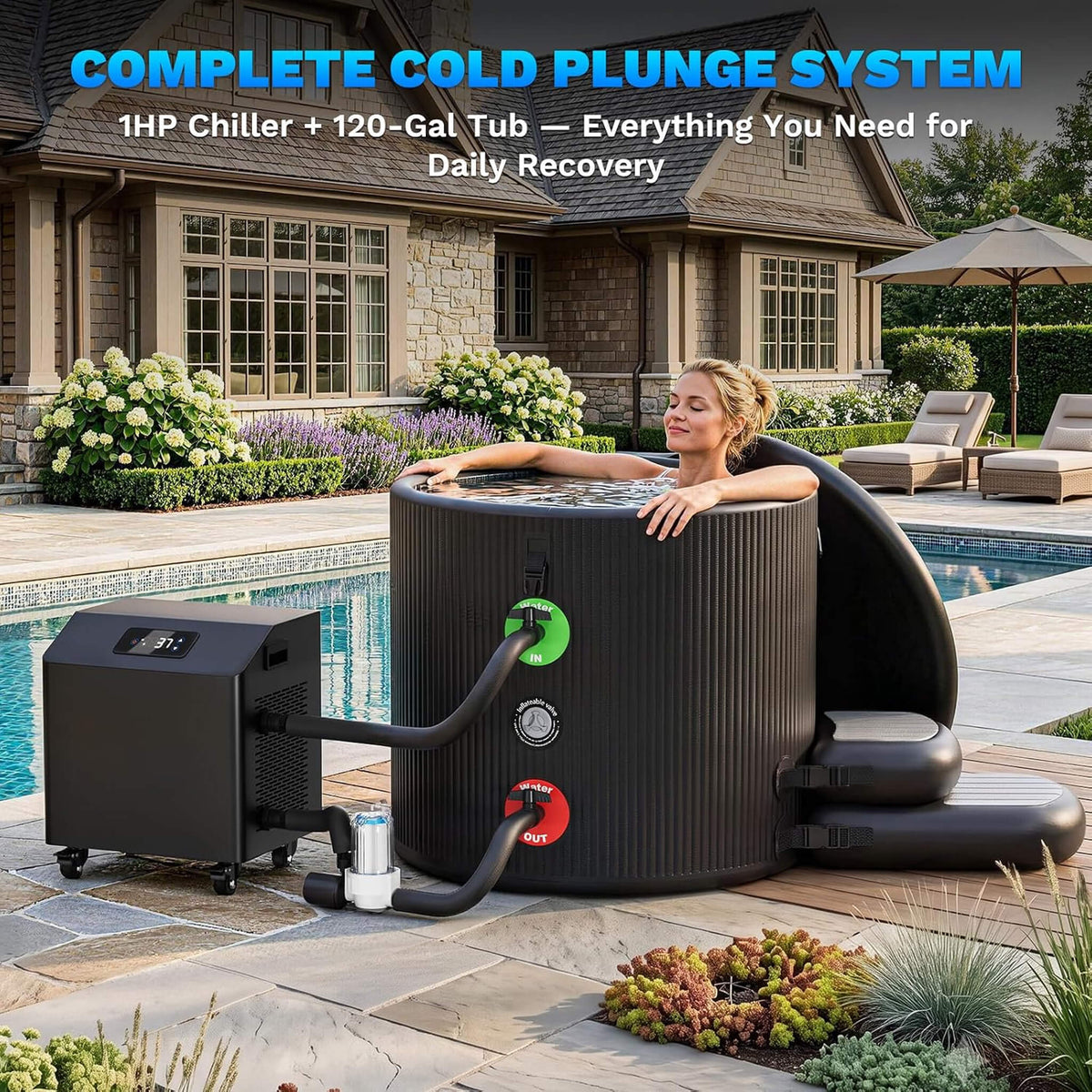 Premium XL 120-Gallon Cold Plunge Tub with Chiller, Filter & Pump