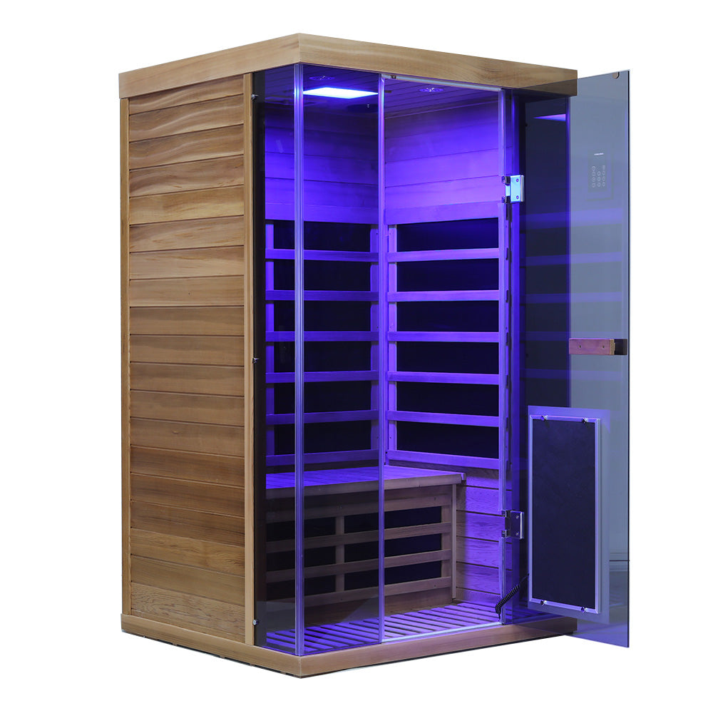 SR02 2-Person Red Cedar Infrared Sauna – Carbon Heating, LED Lighting & Bluetooth Audio