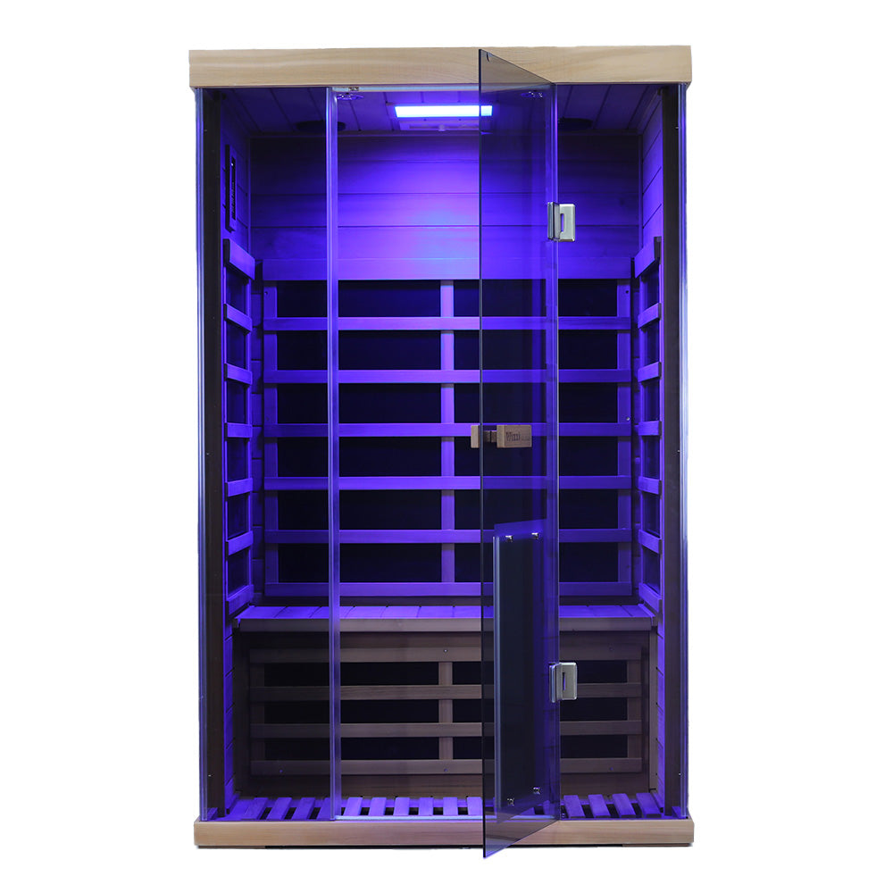 SR02 2-Person Red Cedar Infrared Sauna – Carbon Heating, LED Lighting & Bluetooth Audio