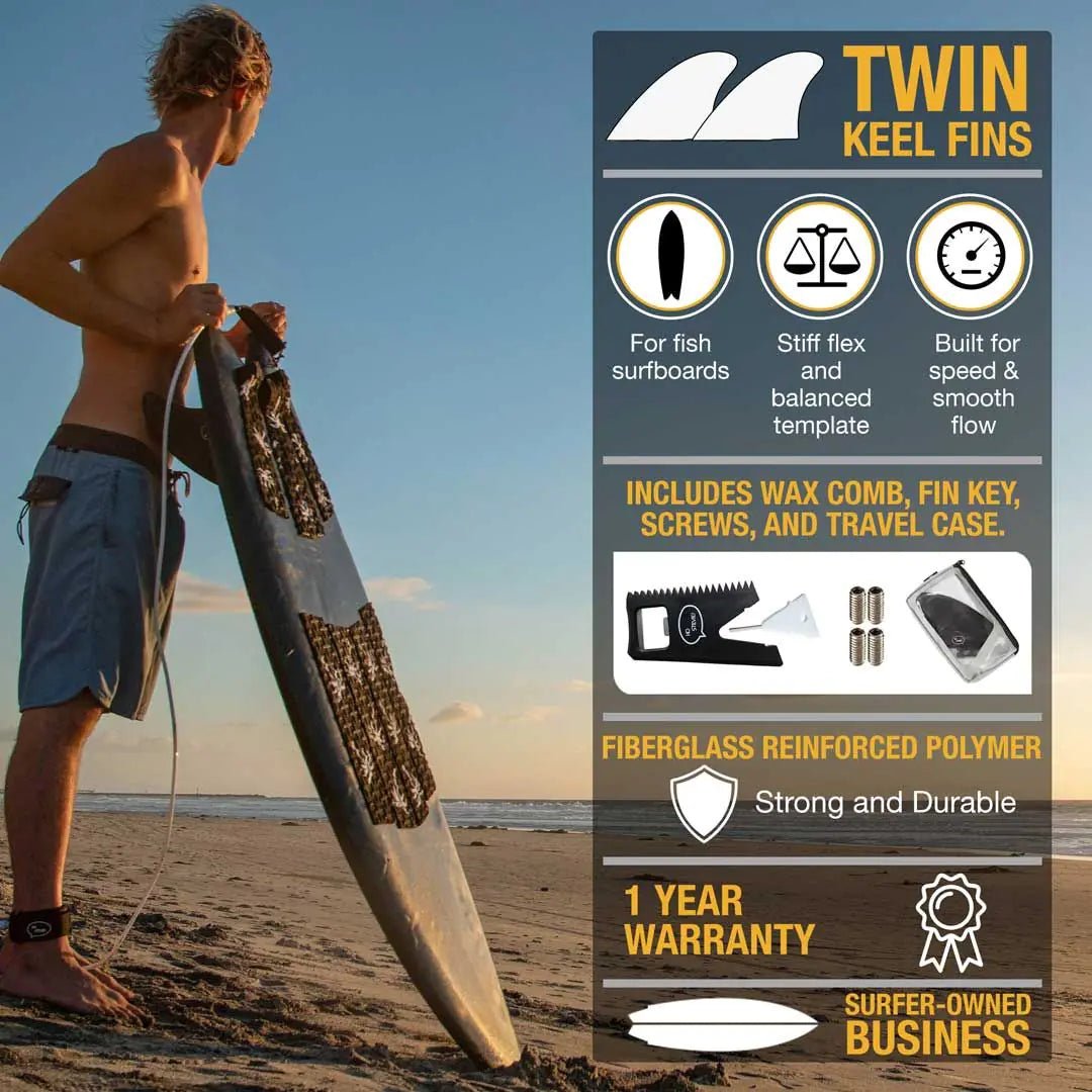 Twin Keel Surfboard Fins – FRP Fiberglass-Reinforced Polymer with Travel Case - Aloha Swim Wellness
