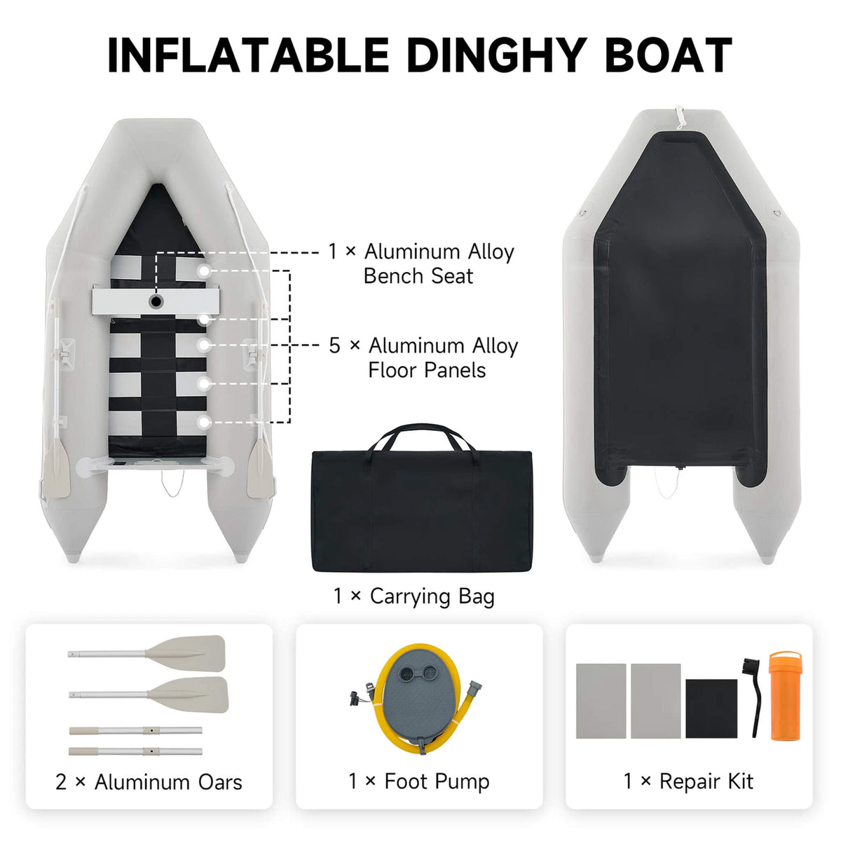 Virtue US 10FT Inflatable Dinghy – 5-Person Sport Tender with Aluminum Floor