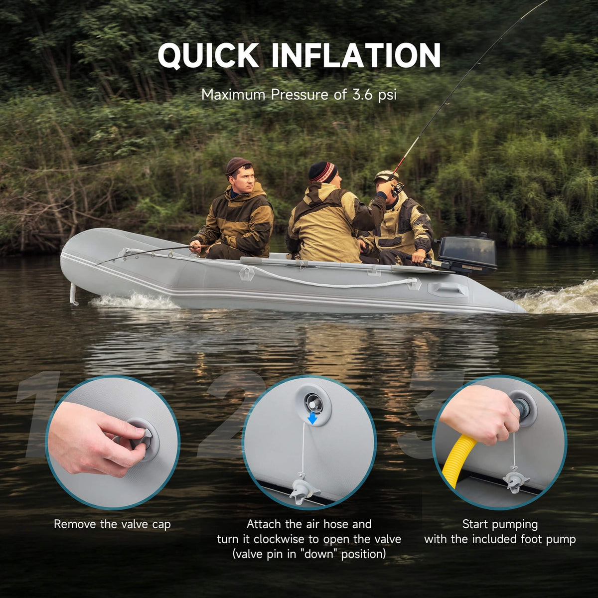 Virtue US 10FT Inflatable Dinghy – 5-Person Sport Tender with Aluminum Floor