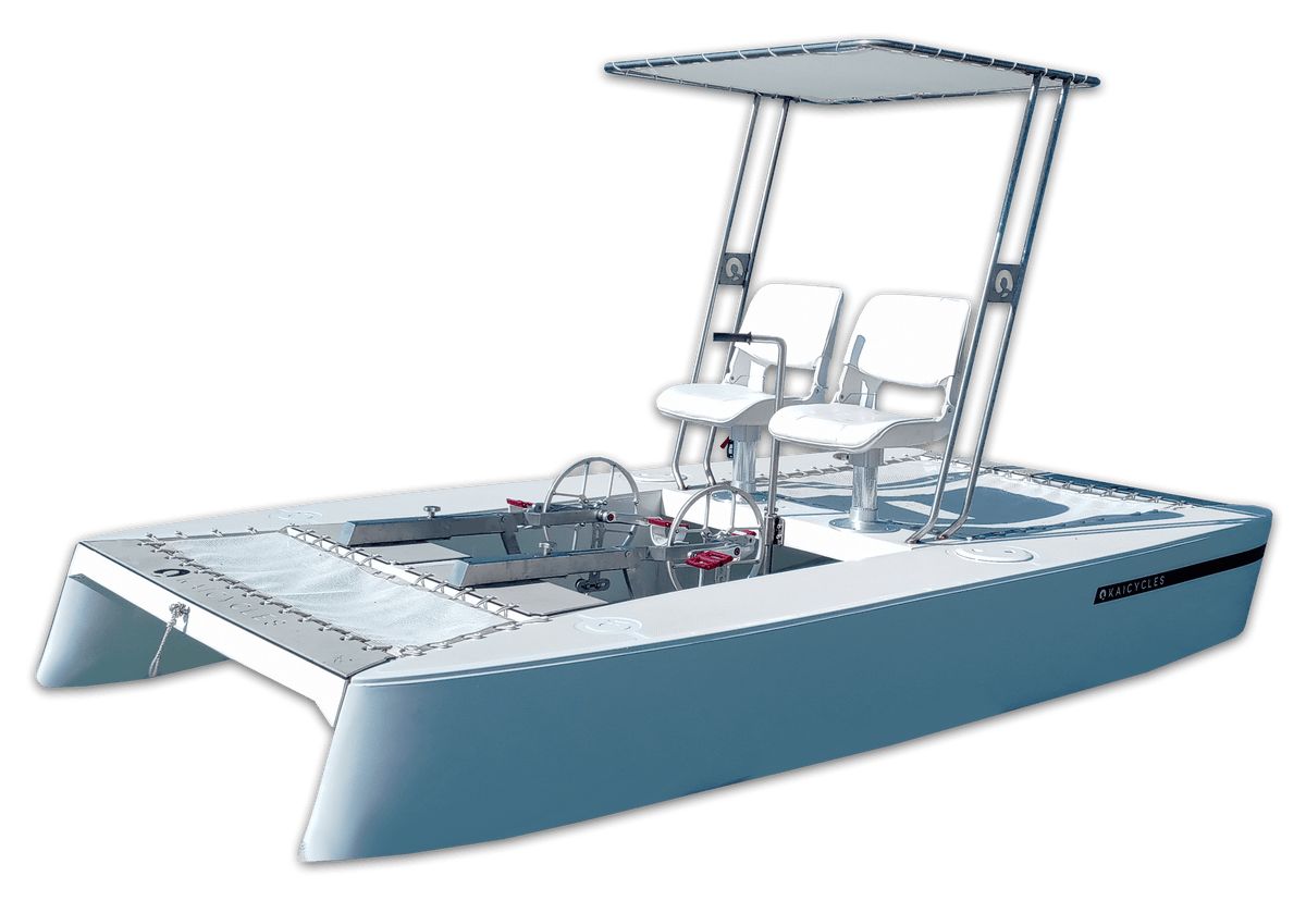 ZEN Pedal Boat – 4-Person Fiberglass Multihull with Optional Electric Motor - Aloha Swim Wellness